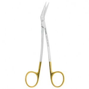Asa Dental 0310-1TC Locklin ножницы для десны под углом в области лезвия и в области ручки, одно лезвие зубчатое, с твердосплавными вставками и золотистыми ручками, 16,5 см