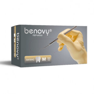 Benovy Dental Formula Double Chlorinated перчатки одноразовые стоматологические латексные, цвет натуральный, размер XL, 50 пар