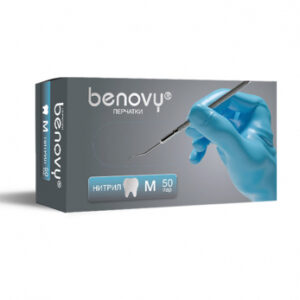 Benovy Dental Formula Nitrile Chlorinated перчатки одноразовые стоматологические нитриловые, цвет голубой, размер L, 50 пар