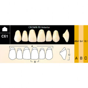 Crown PX Anterior зубы композитные трёхслойные, фронтальные верхние, фасон C61, цвет D2, 6 шт.