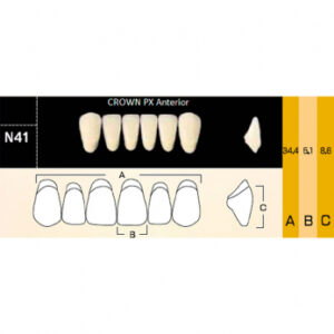 Crown PX Anterior зубы композитные трёхслойные, фронтальные нижние, фасон N41, цвет D2, 6 шт.