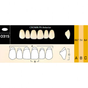 Crown PX Anterior зубы композитные трёхслойные, фронтальные верхние, фасон O31S, цвет A1, 6 шт.