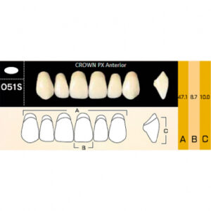 Crown PX Anterior зубы композитные трёхслойные, фронтальные верхние, фасон O51S, цвет A1, 6 шт.