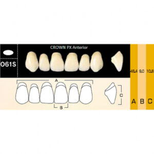 Crown PX Anterior зубы композитные трёхслойные, фронтальные верхние, фасон O61S, цвет A1, 6 шт.