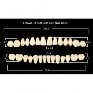 Crown PX Full Sets зубы композитные трёхслойные, полный гарнитур, Crown C42/N41 Efucera M28, цвет D4, 28 шт.