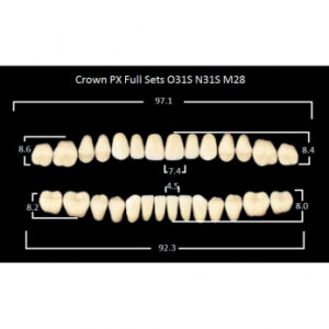 Crown PX Full Sets зубы композитные трёхслойные, полный гарнитур, Crown O31S/N31S Efucera M28, цвет D4, 28 шт.