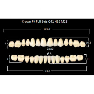 Crown PX Full Sets зубы композитные трёхслойные, полный гарнитур, Crown O41/N32 Efucera M28, цвет A1, 28 шт.