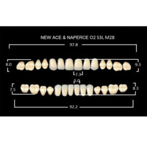 Gloria New Ace & Naperce зубы акриловые двухслойные, полный гарнитур, фасон O2/S3L М28, цвет A1, 28 шт.