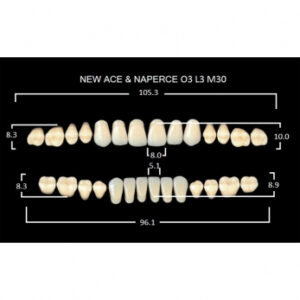 Gloria New Ace & Naperce зубы акриловые двухслойные, полный гарнитур, фасон O3/L3 М30, цвет A1, 28 шт.