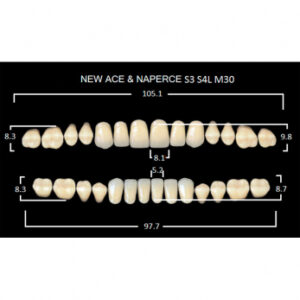Gloria New Ace & Naperce зубы акриловые двухслойные, полный гарнитур, фасон S3/S4L М30, цвет A1, 28 шт.