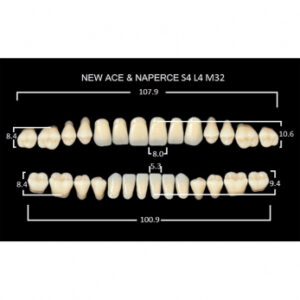 Gloria New Ace & Naperce зубы акриловые двухслойные, полный гарнитур, фасон S4/L4 М32, цвет B4, 28 шт.