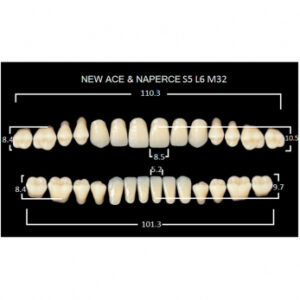 Gloria New Ace & Naperce зубы акриловые двухслойные, полный гарнитур, фасон S5/L6 М32, цвет D4, 28 шт.