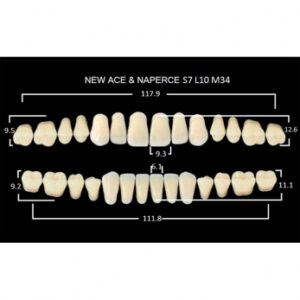Gloria New Ace & Naperce зубы акриловые двухслойные, полный гарнитур, фасон S7/L10 М34, цвет A1, 28 шт.