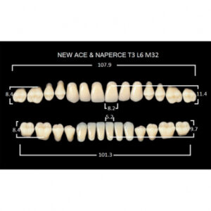 Gloria New Ace & Naperce зубы акриловые двухслойные, полный гарнитур, фасон T3/L6 М32, цвет A1, 28 шт.