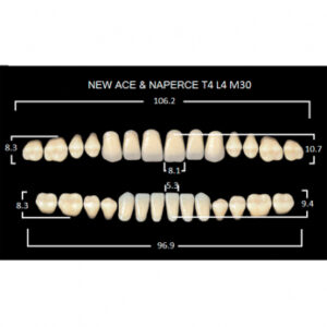 Gloria New Ace & Naperce зубы акриловые двухслойные, полный гарнитур, фасон T4/L4 М30, цвет A1, 28 шт.