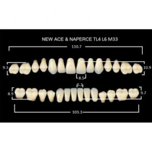 Gloria New Ace & Naperce зубы акриловые двухслойные, полный гарнитур, фасон TL4/L6 М33, цвет A1, 28 шт.