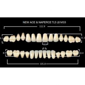 Gloria New Ace & Naperce зубы акриловые двухслойные, полный гарнитур, фасон TL5/L8 М33, цвет A1, 28 шт.