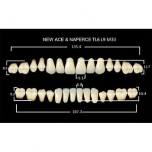 Gloria New Ace & Naperce зубы акриловые двухслойные, полный гарнитур, фасон TL6/L9 М33, цвет A1, 28 шт.