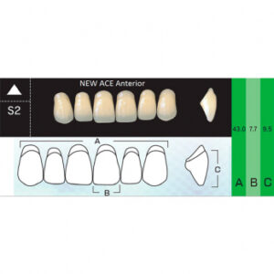 New Ace Anterior зубы акриловые двухслойные, фронтальные верхние, фасон S2, цвет A3,5, 6 шт.