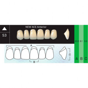 New Ace Anterior зубы акриловые двухслойные, фронтальные верхние, фасон S3, цвет A1, 6 шт.