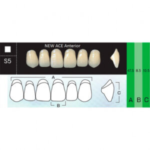 New Ace Anterior зубы акриловые двухслойные, фронтальные верхние, фасон S5, цвет W05, 6 шт.