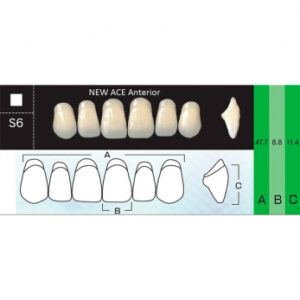 New Ace Anterior зубы акриловые двухслойные, фронтальные верхние, фасон S6, цвет A1, 6 шт.