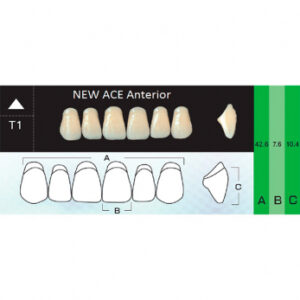 New Ace Anterior зубы акриловые двухслойные, фронтальные верхние, фасон T1, цвет A1, 6 шт.