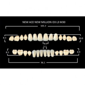 New Ace & New Million зубы акриловые двухслойные и однослойные, полный гарнитур, фасон O3/L3 M30, цвет A1, 28 шт.