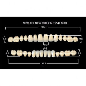 New Ace & New Million зубы акриловые двухслойные и однослойные, полный гарнитур, фасон S3/S4L M30, цвет A1, 28 шт.