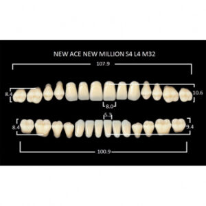 New Ace & New Million зубы акриловые двухслойные и однослойные, полный гарнитур, фасон S4/L4 M32, цвет A1, 28 шт.