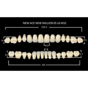 New Ace & New Million зубы акриловые двухслойные и однослойные, полный гарнитур, фасон S5/L6 M32, цвет A1, 28 шт.