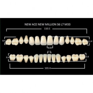 New Ace & New Million зубы акриловые двухслойные и однослойные, полный гарнитур, фасон S6/L7 M32, цвет A3, 28 шт.