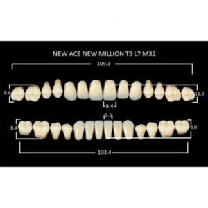 New Ace & New Million зубы акриловые двухслойные и однослойные, полный гарнитур, фасон T5/L7 M32, цвет W05, 28 шт.