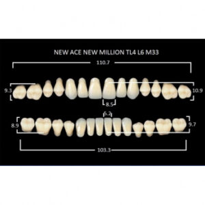 New Ace & New Million зубы акриловые двухслойные и однослойные, полный гарнитур, фасон TL4/L6 M33, цвет A1, 28 шт.