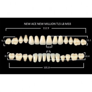 New Ace & New Million зубы акриловые двухслойные и однослойные, полный гарнитур, фасон TL5/L8 M33, цвет A1, 28 шт.