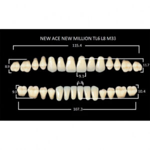New Ace & New Million зубы акриловые двухслойные и однослойные, полный гарнитур, фасон TL6/L8 M33, цвет A1, 28 шт.